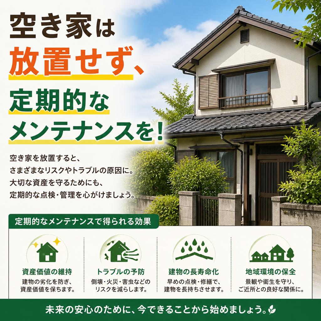 空き家は放置せず、定期的なメンテナンスを！